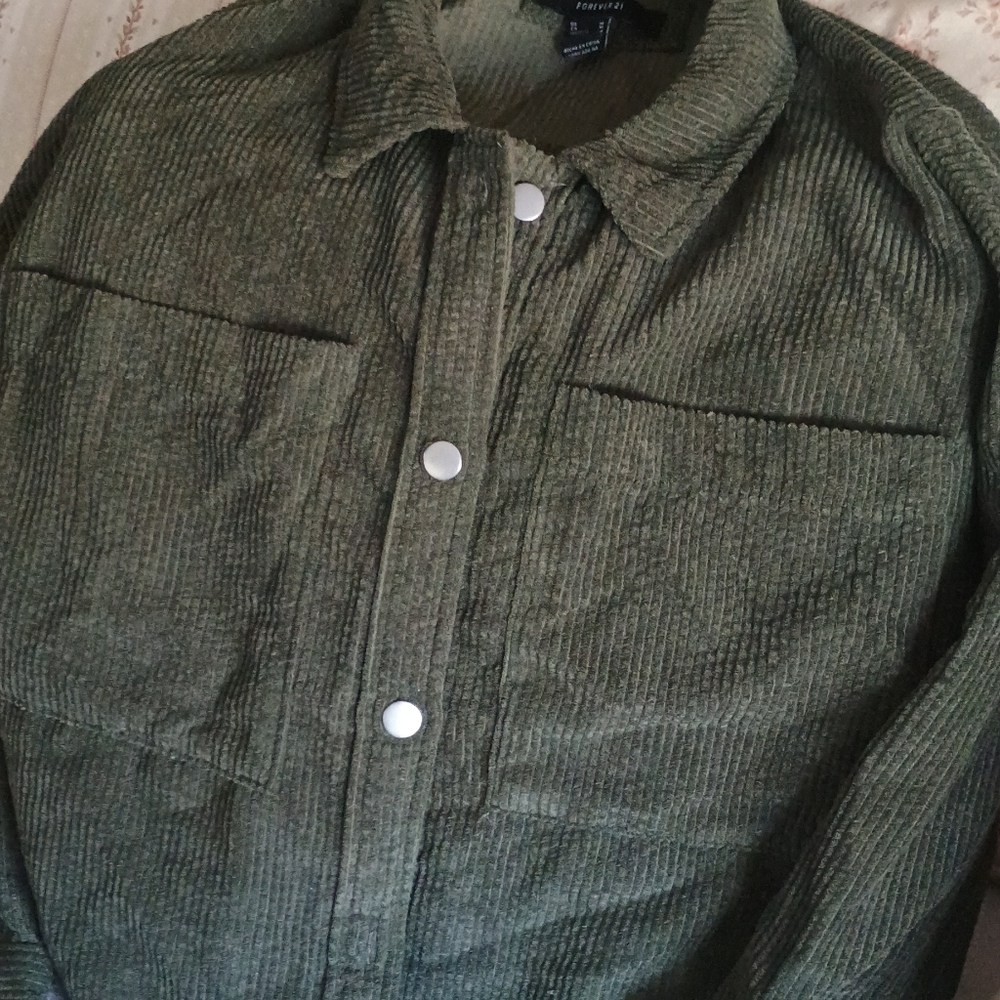 Olive Green Women's Corduroy Jacket - Picture 3 of 3